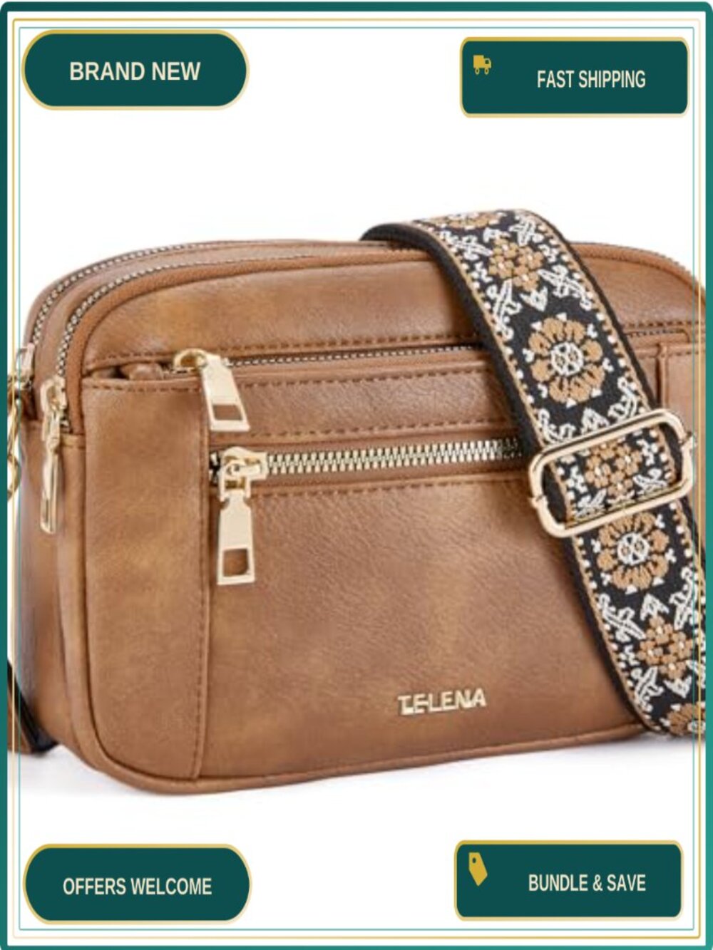 Vegan Leather Small Crossbody Bag Adjustable Strap Multi-Pocket Purse